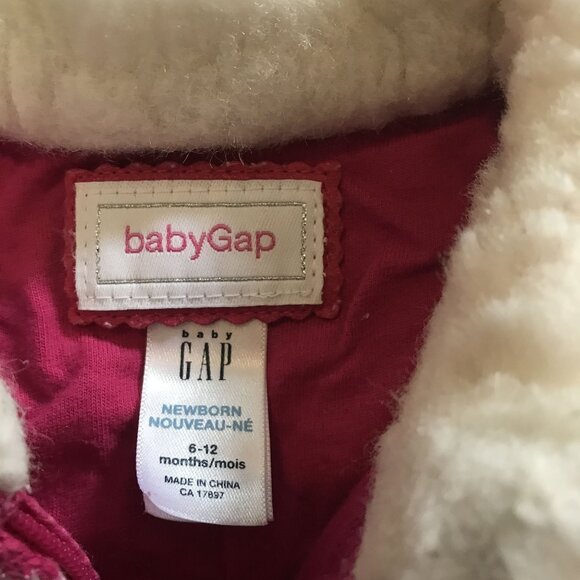 BabyGap Girls Pink Knit Cardigan Sweater W Sherpa Collar Fair Isle Pattern 6-12 - Picture 3 of 7